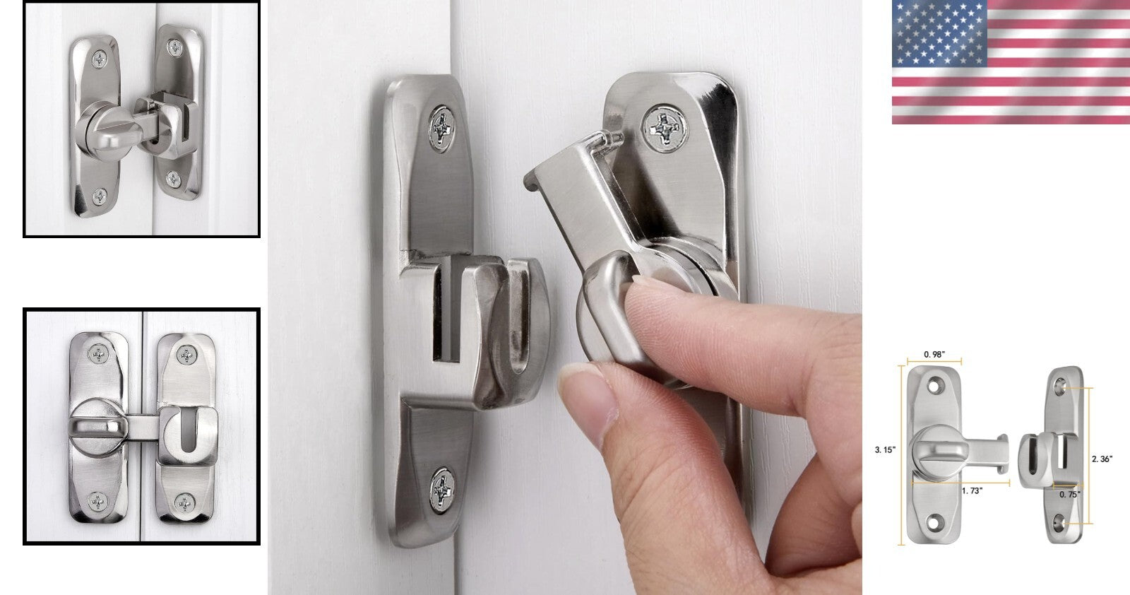 Space-Saving 90/180 Degree Zinc Alloy Barn Door Latch Kit - Includes Screws