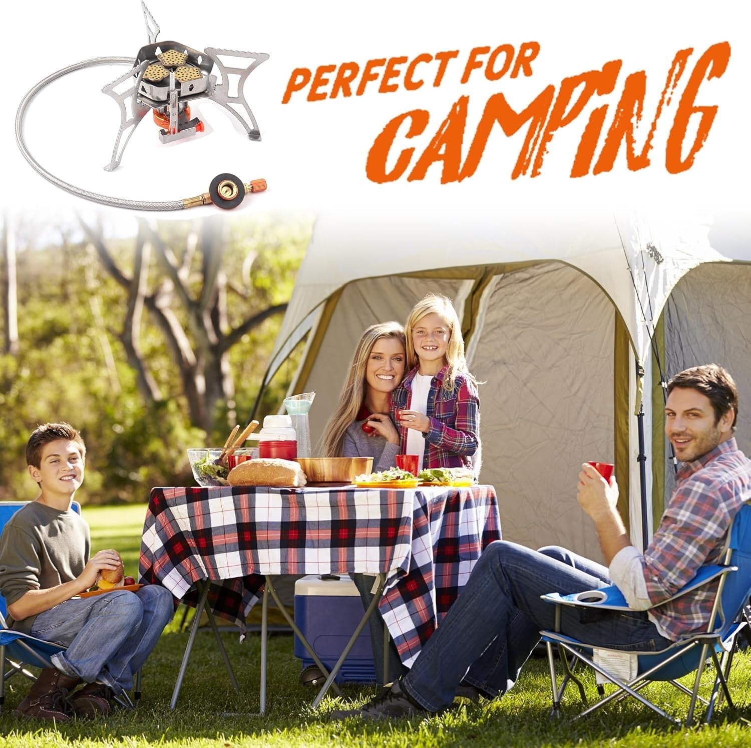 6800W Portable Camping Stove with 3 Burners & Piezo Ignition for Outdoor Cooking