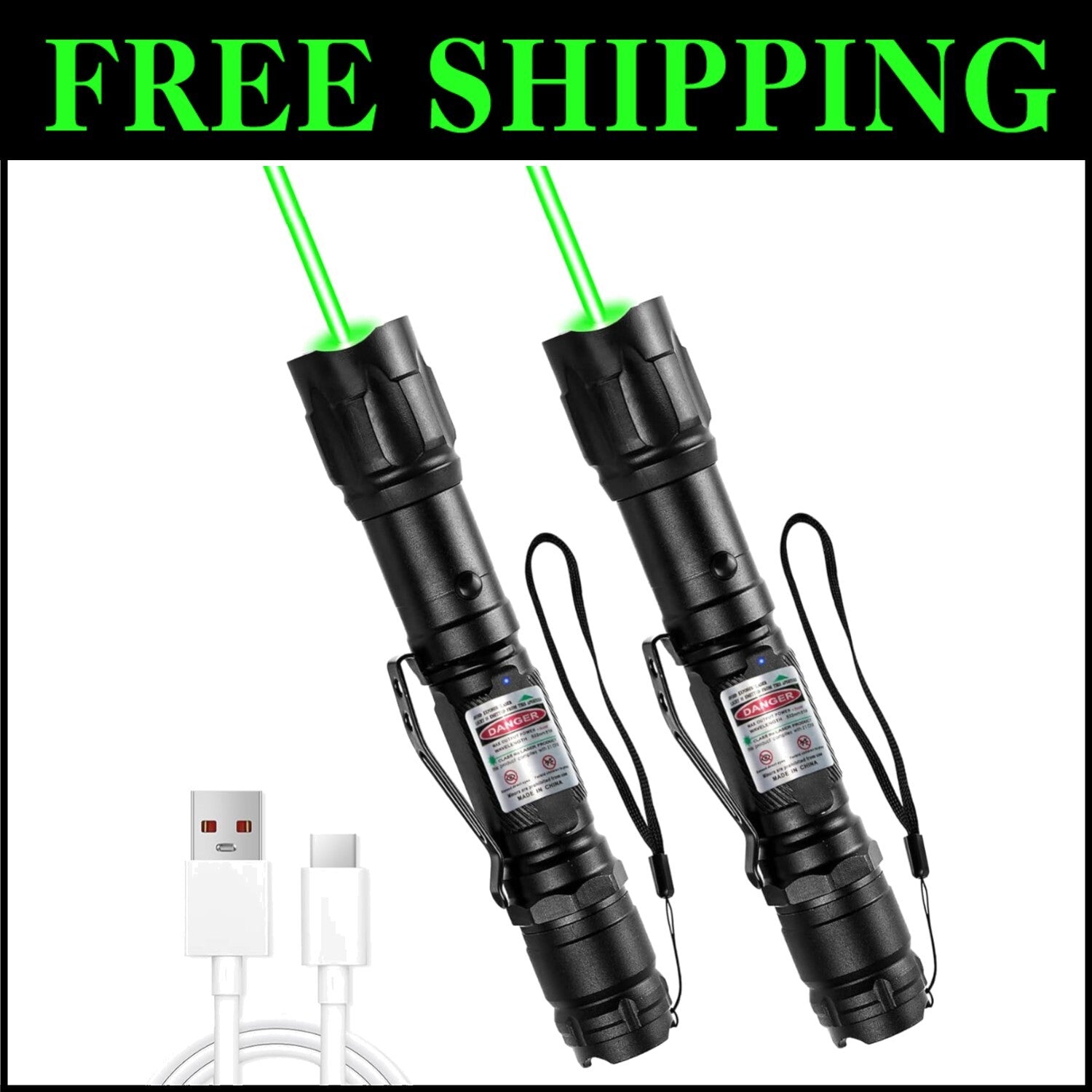 Rechargeable Green Light Flashlight Set - Perfect for Presentations & Adventures