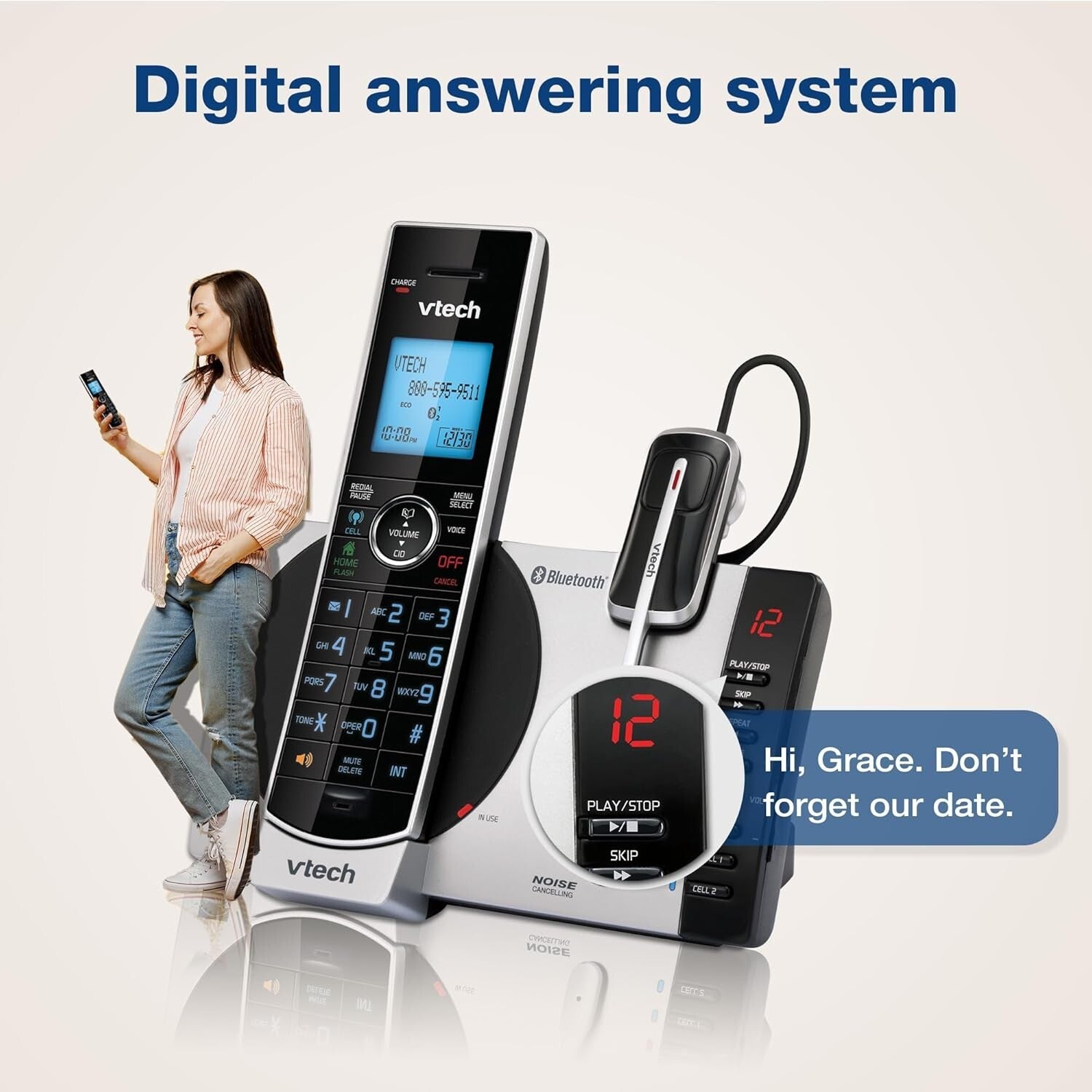 DECT 6.0 Cordless Phone with Bluetooth Headset & Voice-Guided Answering System