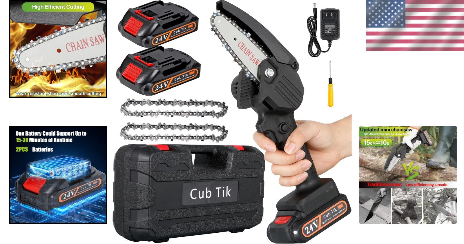 Lightweight 1.54 Lb Electric Chainsaw with Dual Batteries for Easy Pruning