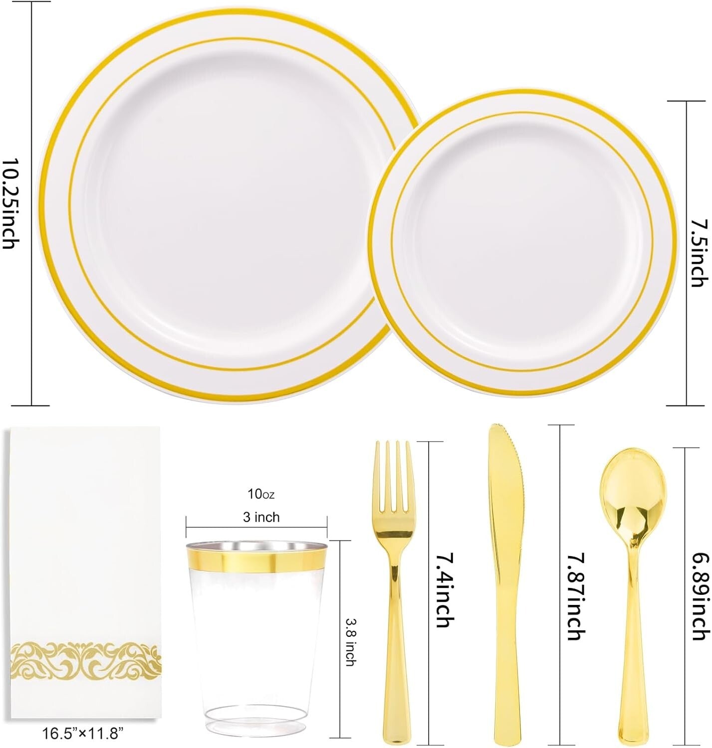 Elegant 350-Piece Gold Plastic Dinnerware Set for 50 Guests - Complete Party Kit