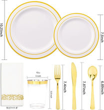 Load image into Gallery viewer, Elegant 350-Piece Gold Plastic Dinnerware Set for 50 Guests - Complete Party Kit