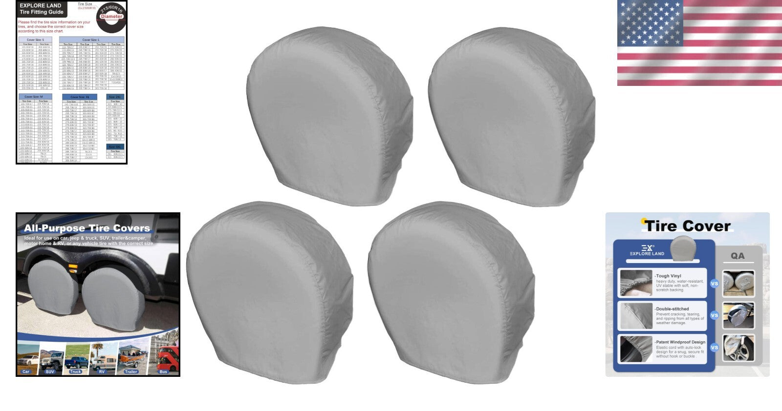 All-Season Tire Covers 4 Pack for RVs, Trucks & SUVs - Snug Fit Up to 34.75 inch