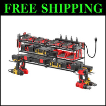Load image into Gallery viewer, Metal Wall-Mounted Garage Tool Organizer with Power Strip &amp; Drill Holders