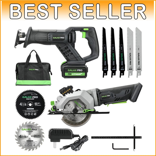 Cordless Circular & Reciprocating Saw Kit with Battery, Charger, 7 Blades & Bag