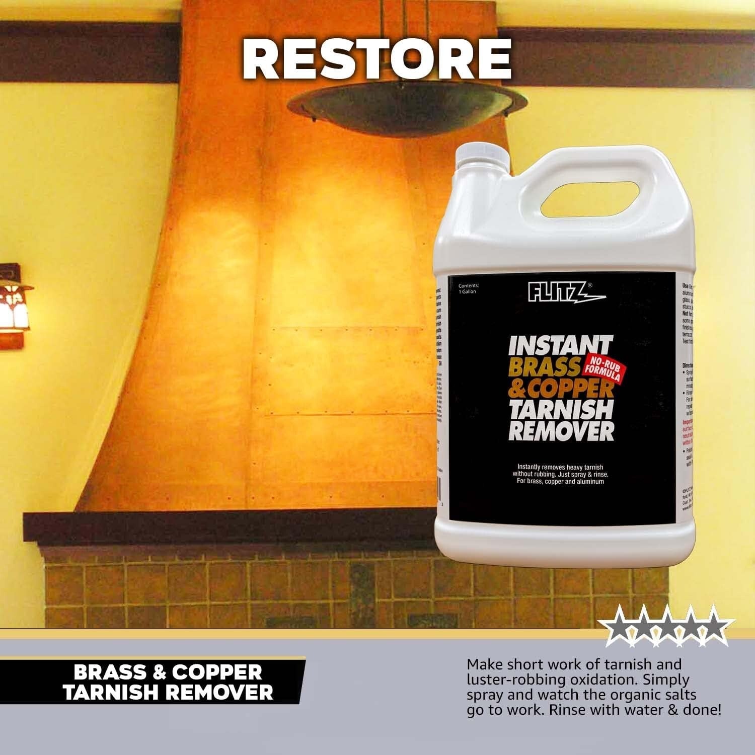 Instant Brass & Copper Cleaner - 128 fl oz Tarnish Remover for Multiple Surfaces