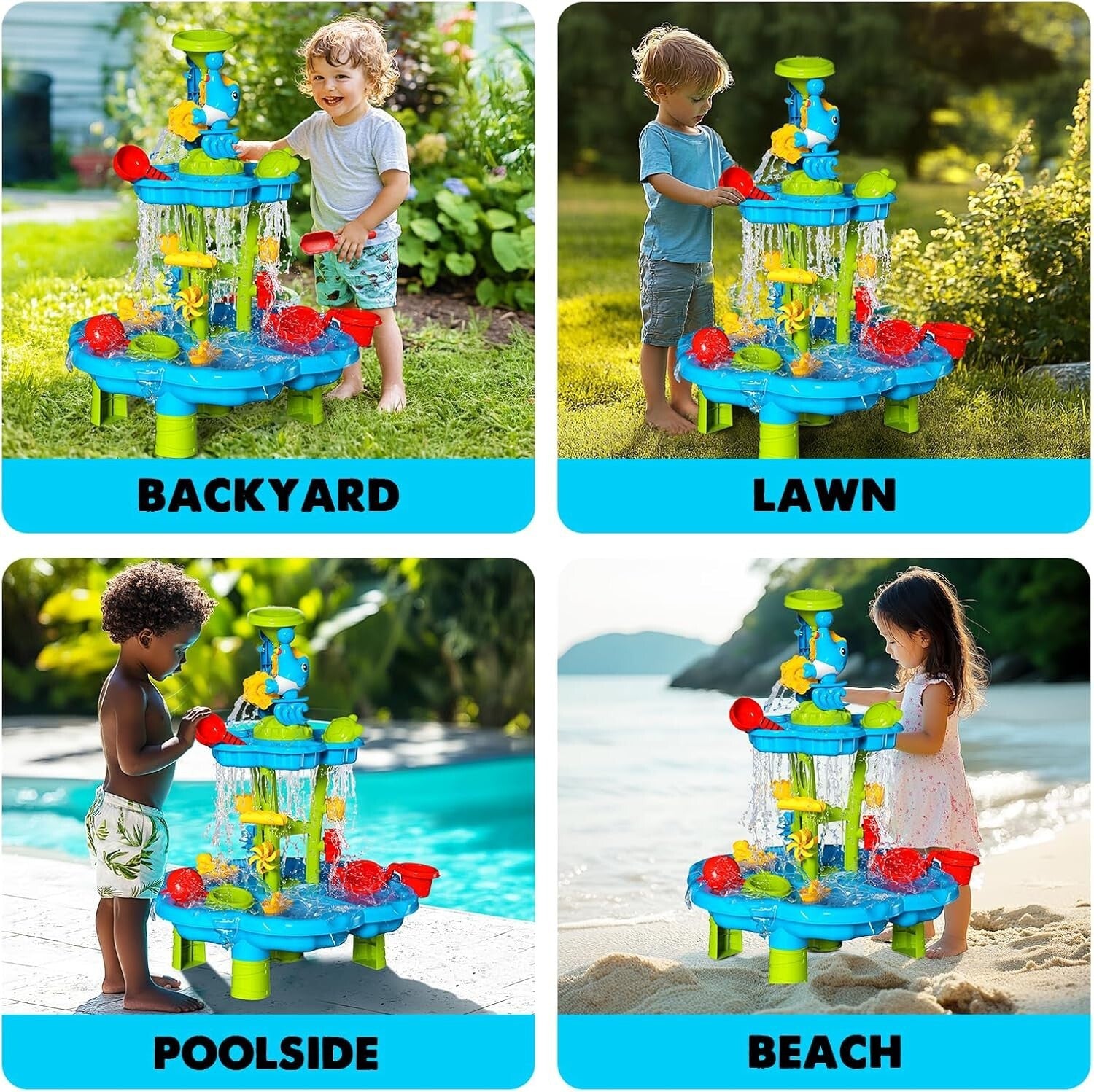 Versatile Water Table for Toddlers | 2-Tier Fountain with Building Parts & Toys