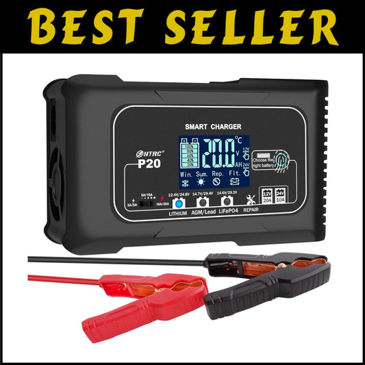 Safe & Efficient 12V/24V Smart Battery Charger with Trickle Maintenance Function