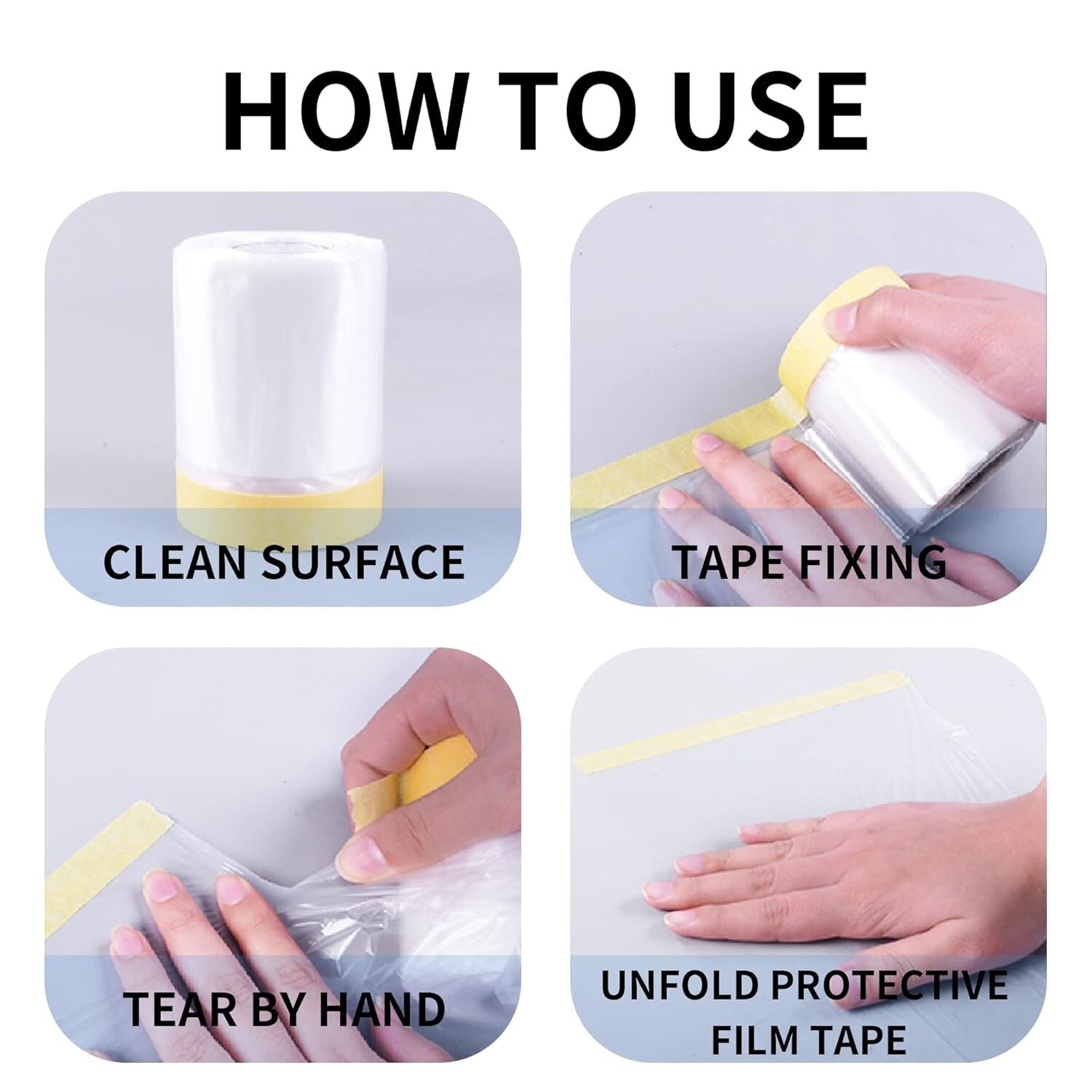 3-Pack Pre-Taped Masking Film Rolls 9ft x 90ft for Ultimate Surface Protection