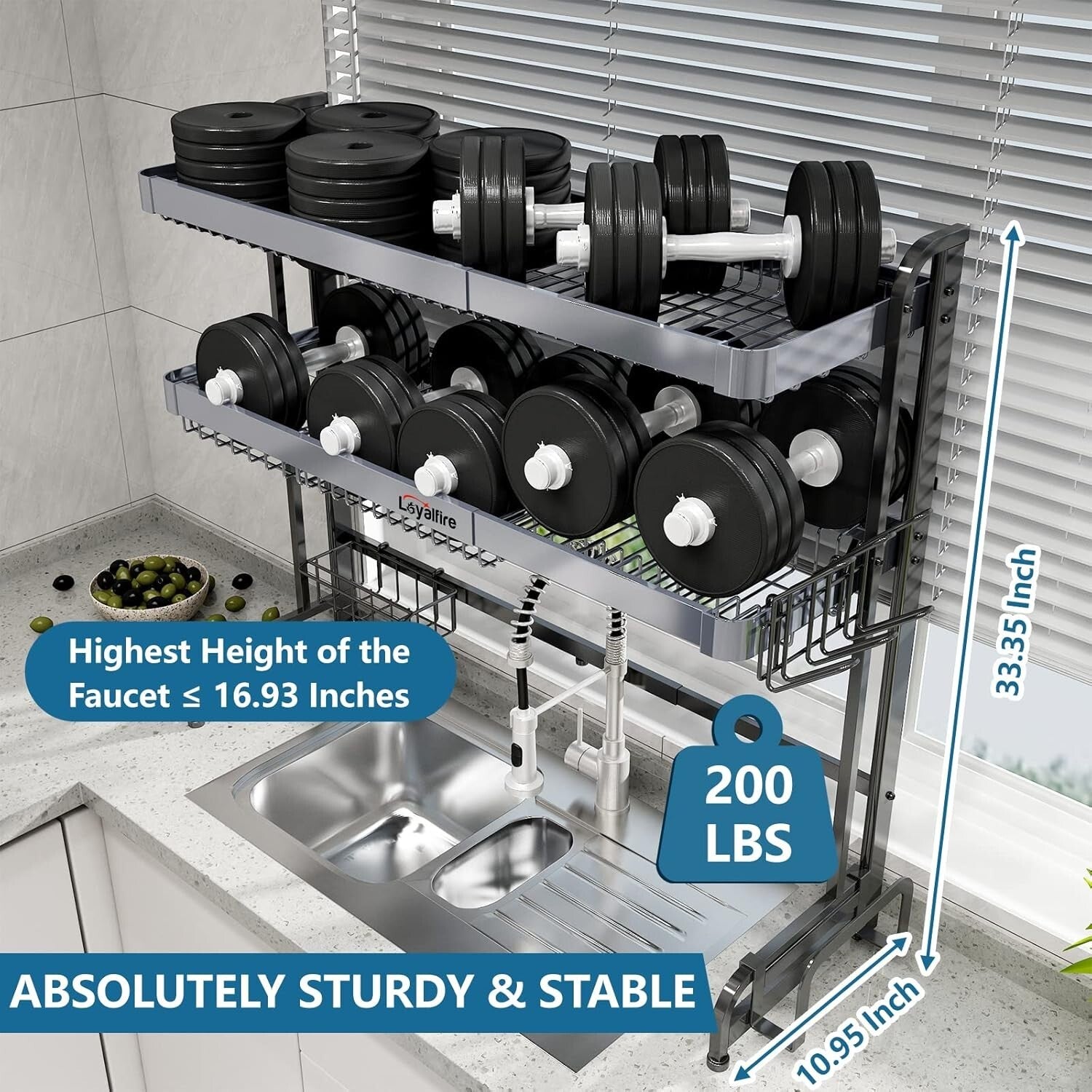 3-Tier Adjustable Over Sink Dish Drying Rack - Stainless Steel Storage Solution