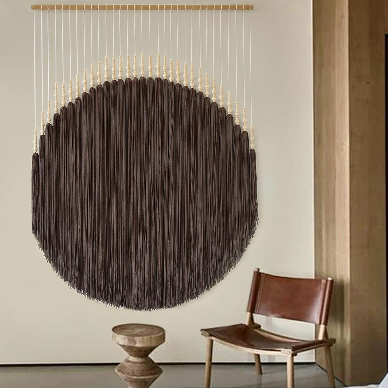 Exquisite Brown Macrame Tapestry with Beaded Detail - Art for Every Space