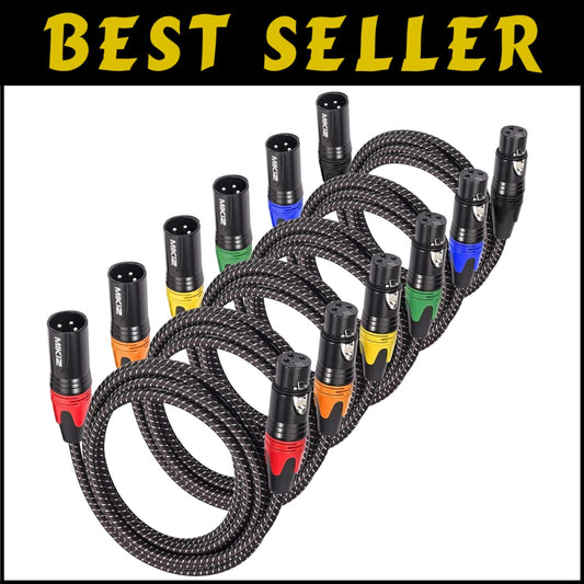 Premium Braided 3ft XLR Microphone Cables - 6 Pack with Color-Coded Connectors