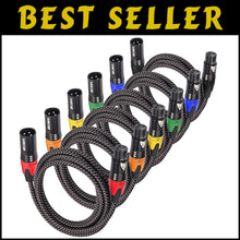 Load image into Gallery viewer, Premium Braided 3ft XLR Microphone Cables - 6 Pack with Color-Coded Connectors