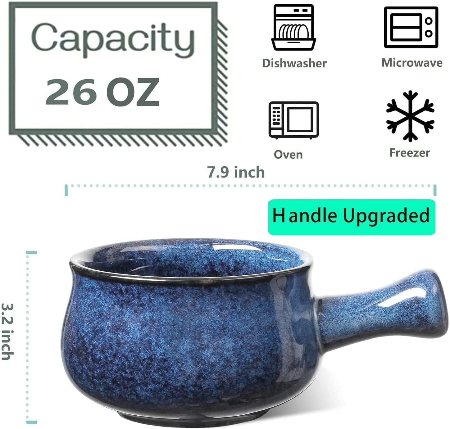 Elegant Dishwasher Safe Ceramic Bowls, 26 Oz Capacity - Ideal for Soups & More