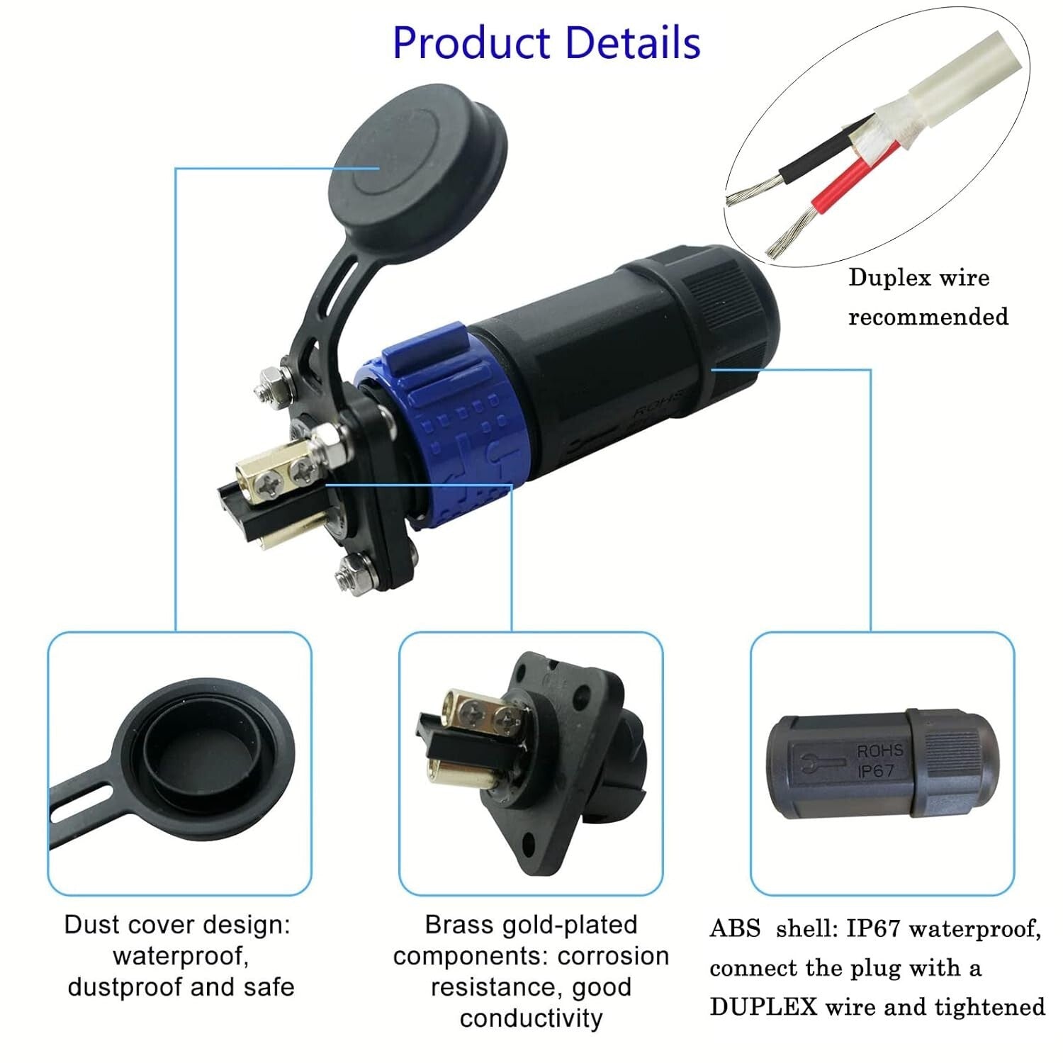Durable 2 Pack Marine Boat Power Connectors for Trolling Motors - IP67 Rated