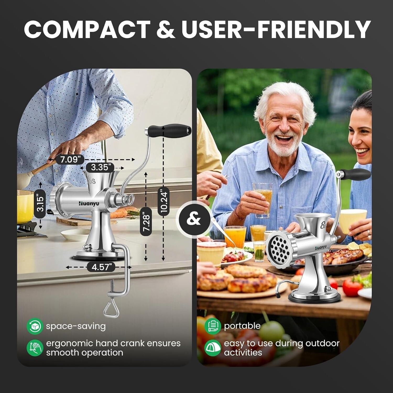 Versatile Hand Crank Meat Grinder - Stainless Steel for Home and Outdoor Cooking