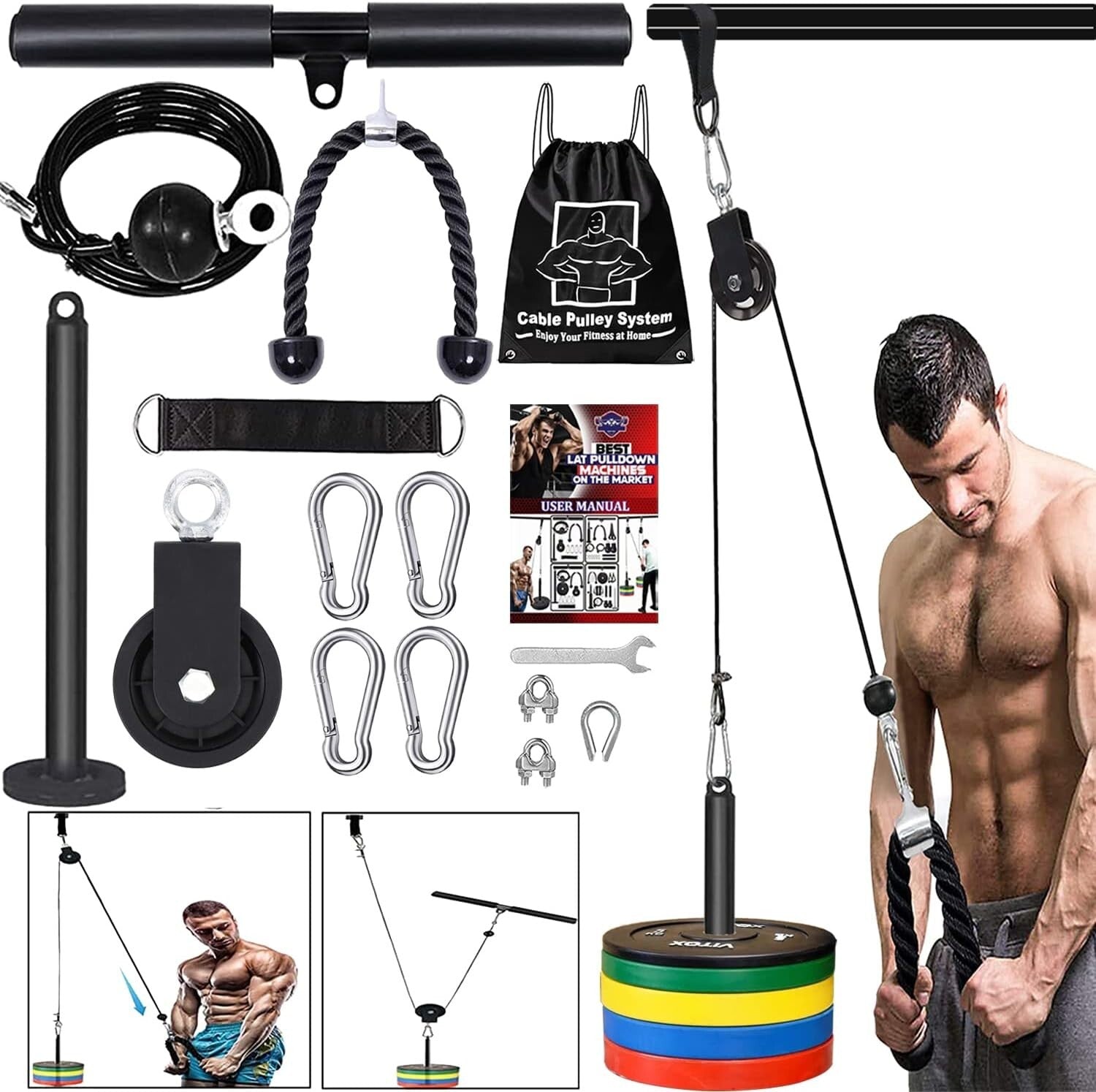 Durable Fitness Equipment Cable Machine - Home LAT Pulley with Adjustable Cables