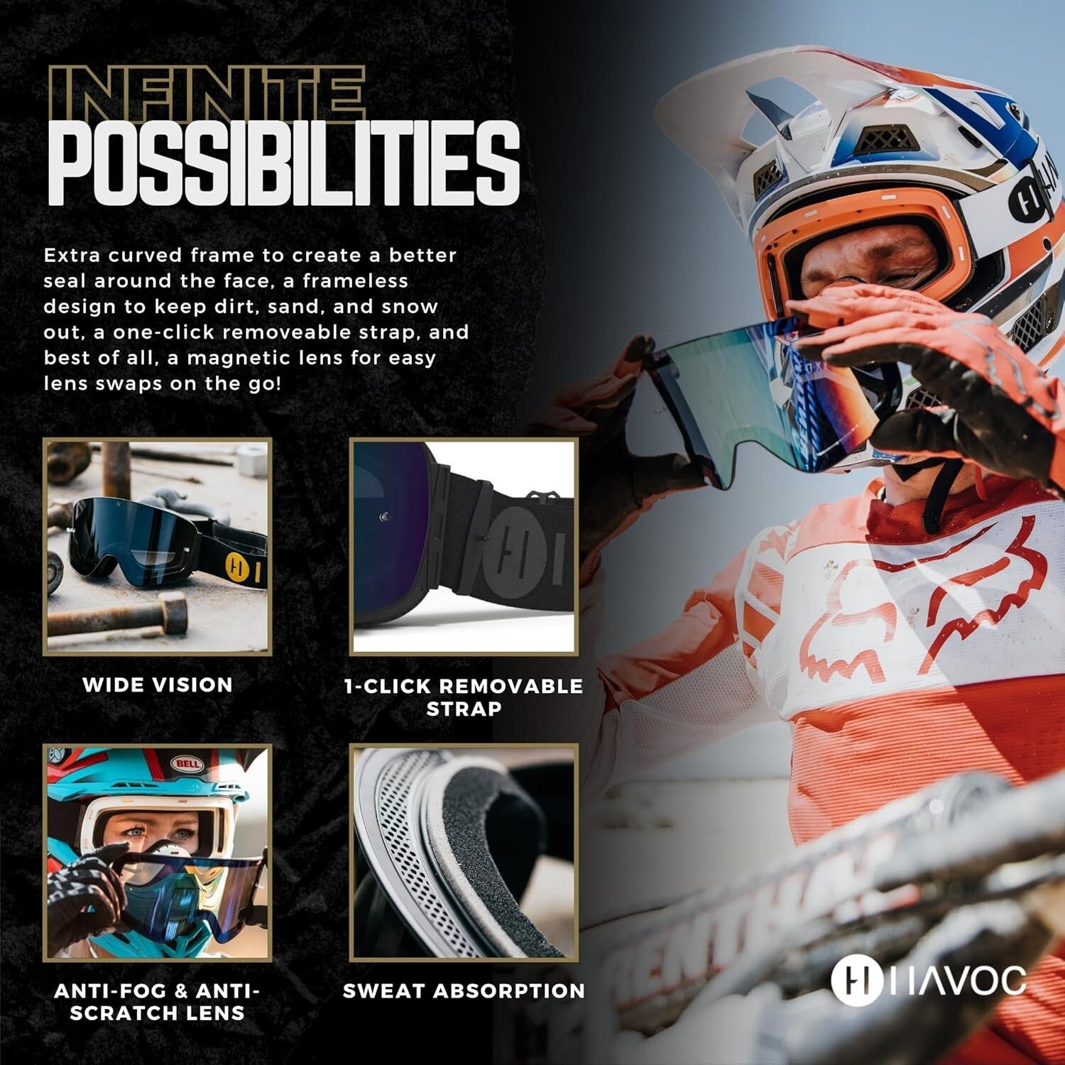 Infinity Magnetic Goggles with Breathable Foam for Motocross & ATV Enthusiasts