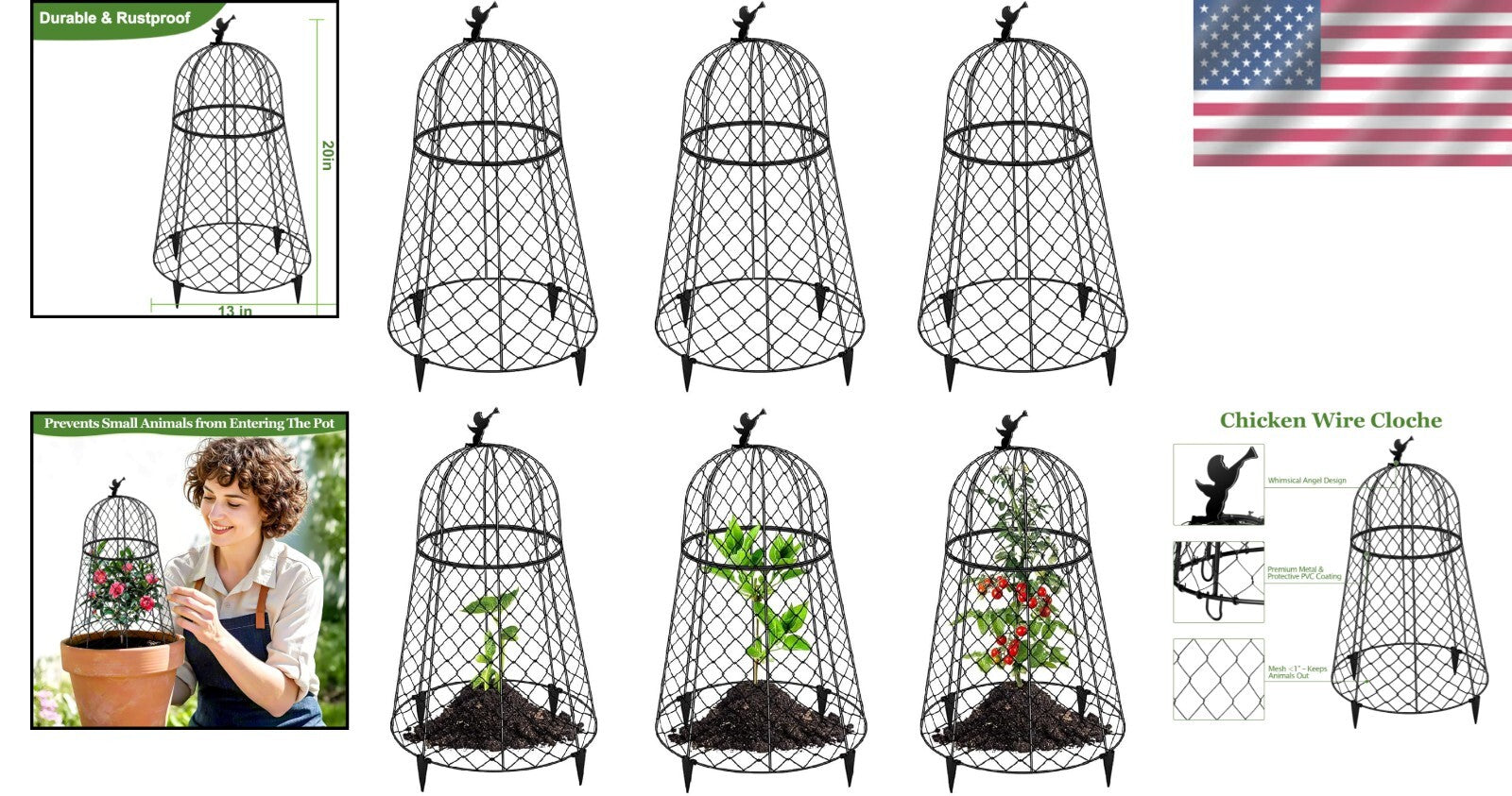 Durable Rustproof Chicken Wire Plant Cloches - 20" High Garden Protectors
