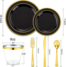Load image into Gallery viewer, Luxurious Black and Gold Dinnerware Set: 600 Disposable Pieces for 100 Guests