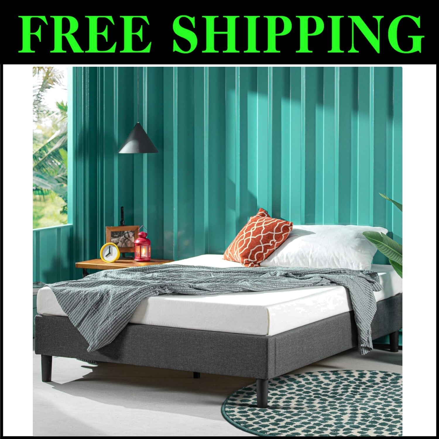 Curtis Upholstered Platform Bed Frame - Full Size, Easy Assembly, No Box Spring