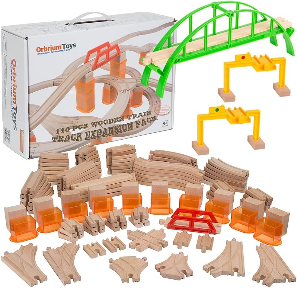 Creative 110-Piece Train Track Expansion Pack with Unique Stackable Stabilizers