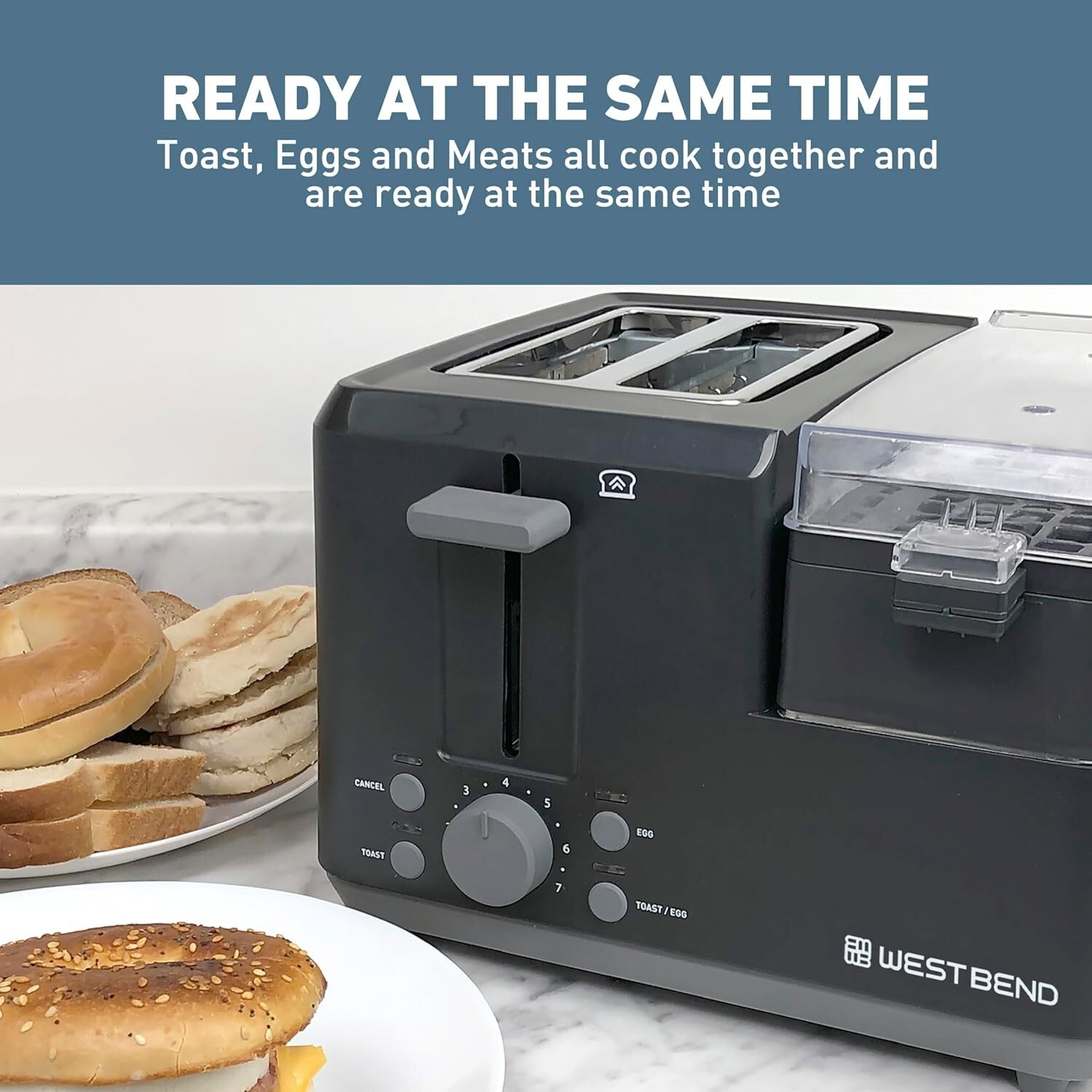 2-Slice Toaster and Egg Cooker Duo with Removable Meat Tray - Modern Design