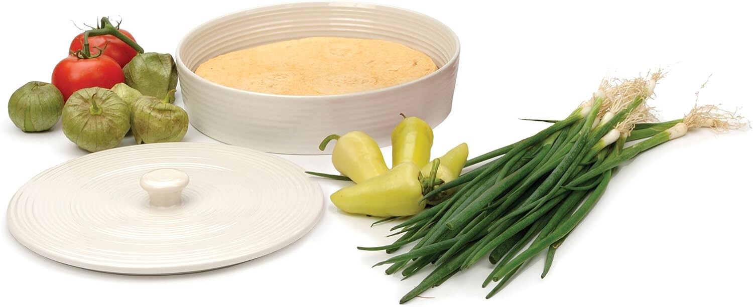 Durable 10" Round Stoneware Tortilla Warmer - Dishwasher & Microwave Safe