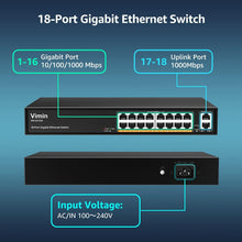 Load image into Gallery viewer, High-Speed 16-Port Ethernet Switch with 1000Mbps Uplinks &amp; Lightning Protection