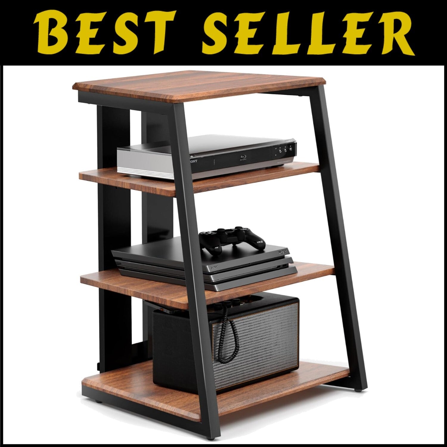 Elegant Corner Shelf for Record Player & Media with Adjustable Wooden Shelves