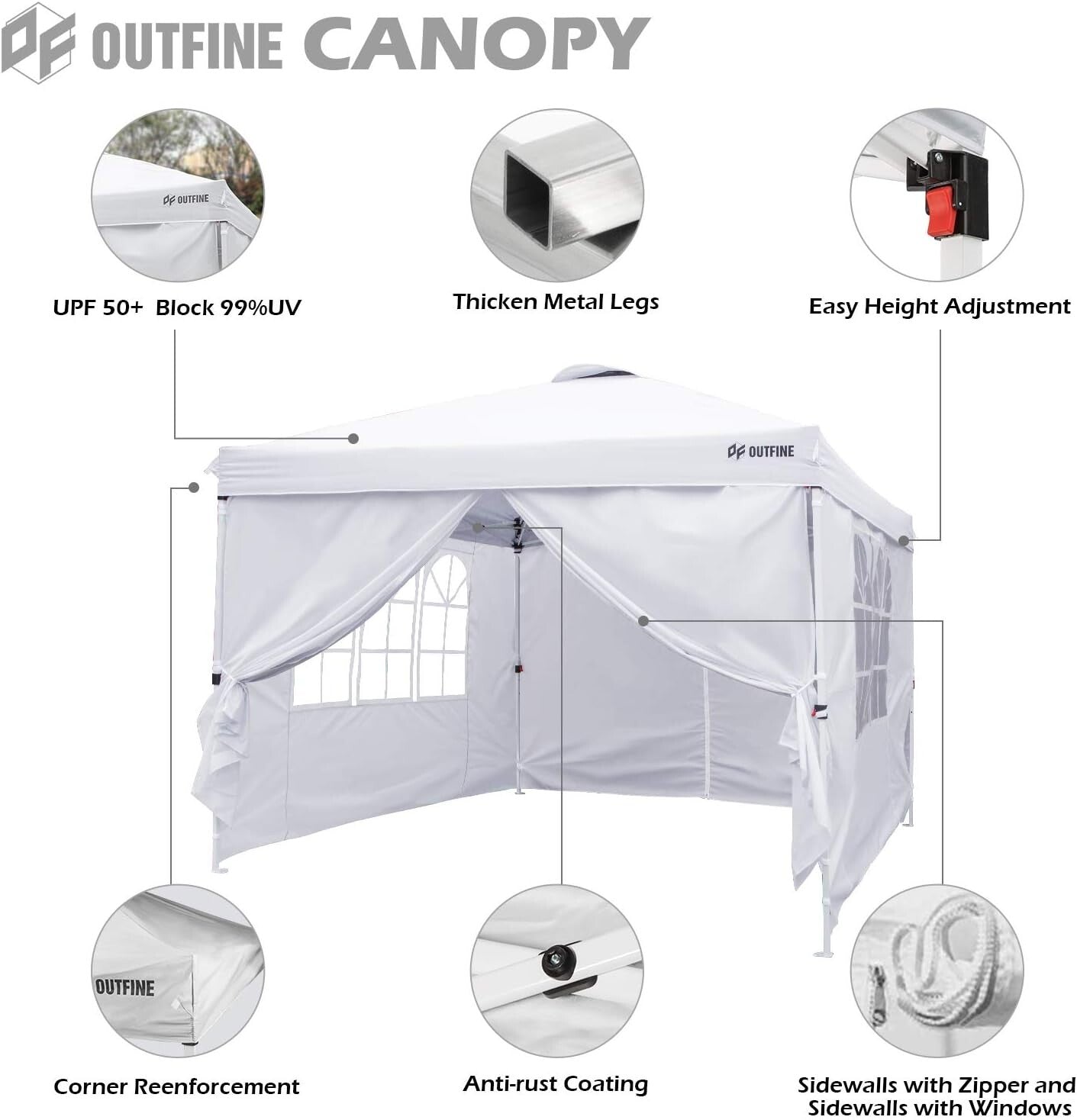 10'x10' Pop-Up Waterproof Canopy Tent with Removable Sidewalls - Outdoor Bliss