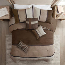 Load image into Gallery viewer, Geometric Pieced Stripe Comforter Set King - 7-Piece Faux Suede Collection