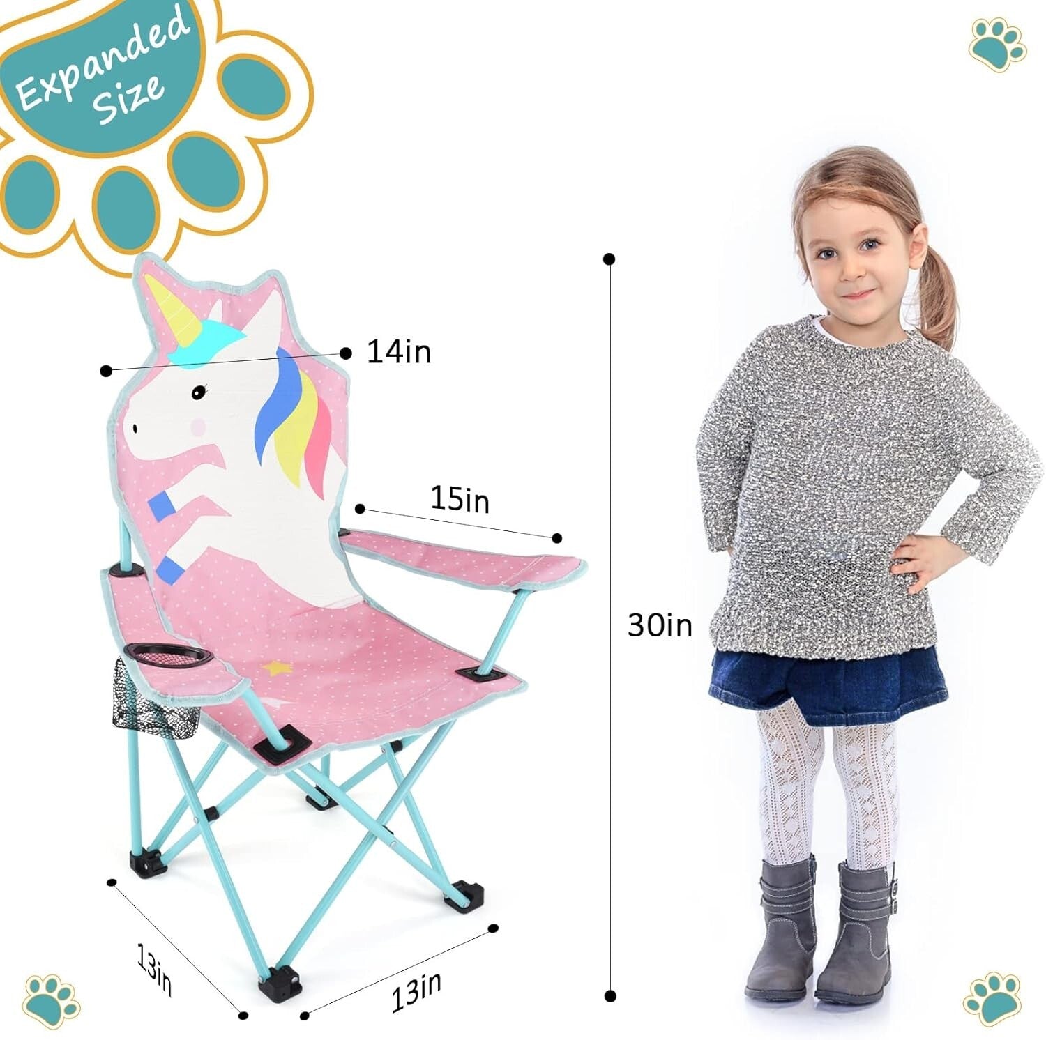 Durable Kids Outdoor Camping Chair with Cup Holder & Carrying Bag - Unicorn