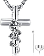 Load image into Gallery viewer, Elegant S925 Sterling Silver Dragon Cross Urn Necklace for Ashes Keepsake