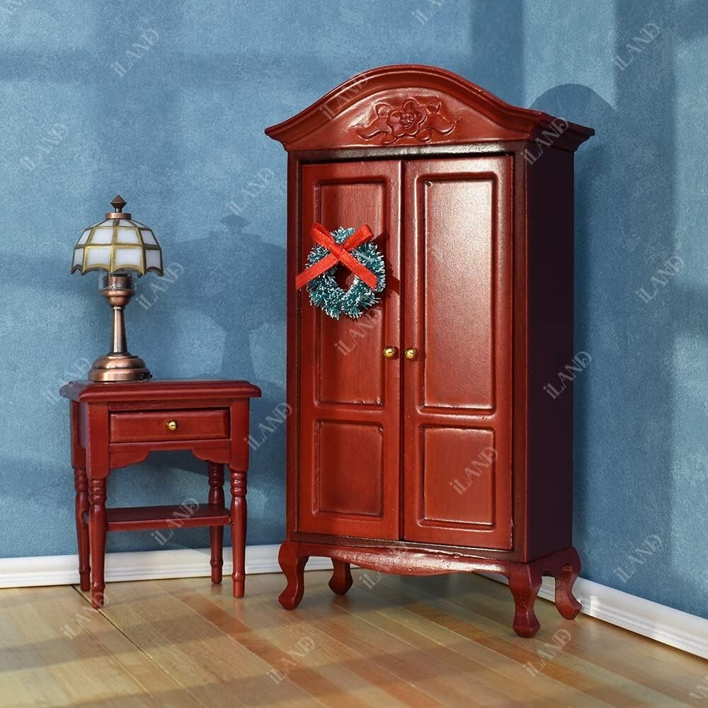 6-Piece Mahogany Dollhouse Furniture Set - Includes Bed, Wardrobe & More
