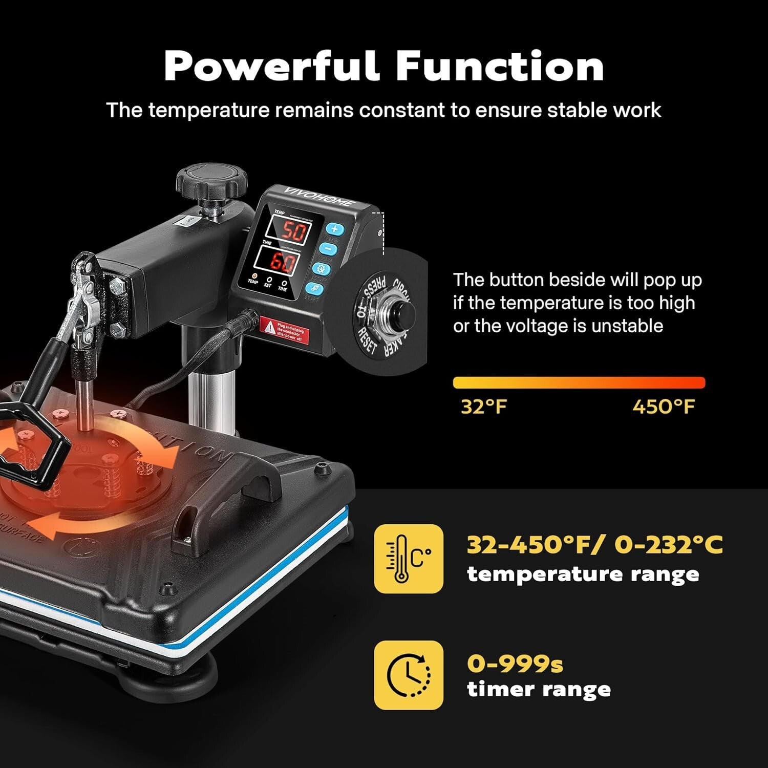 5-in-1 Clamshell Heat Press Machine - 12 x 15 Inch Multifunctional Swing Away