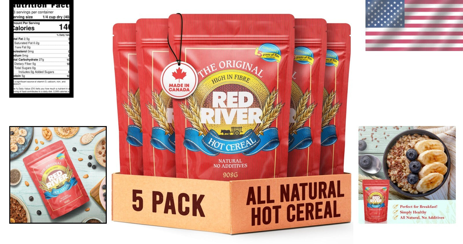 Natural Cracked Wheat Hot Cereal 5-Pack - No Additives, All Canadian
