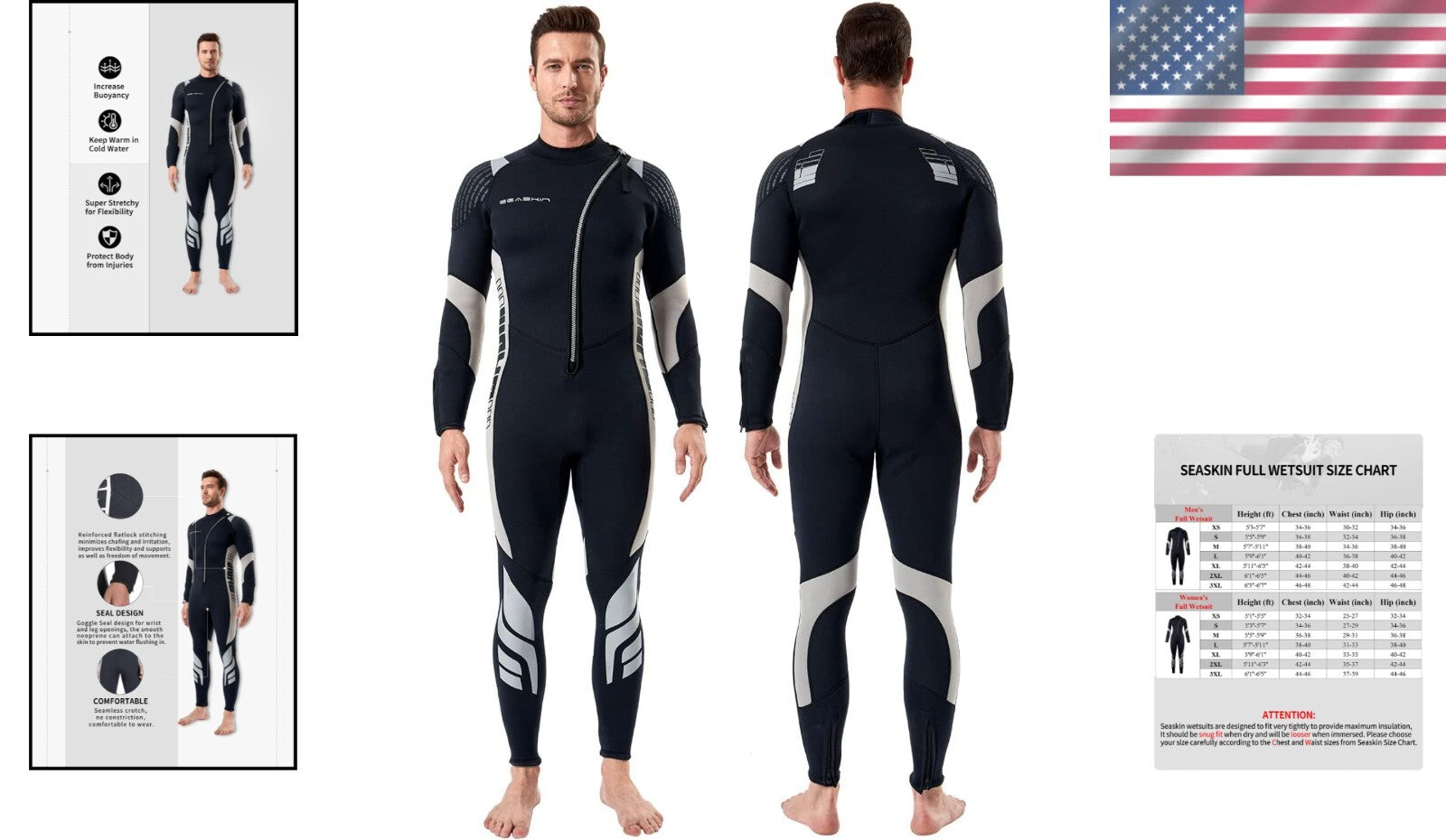 Durable Long Sleeve 3mm Wetsuit with Front Zip - Men’s Water Sport Essential