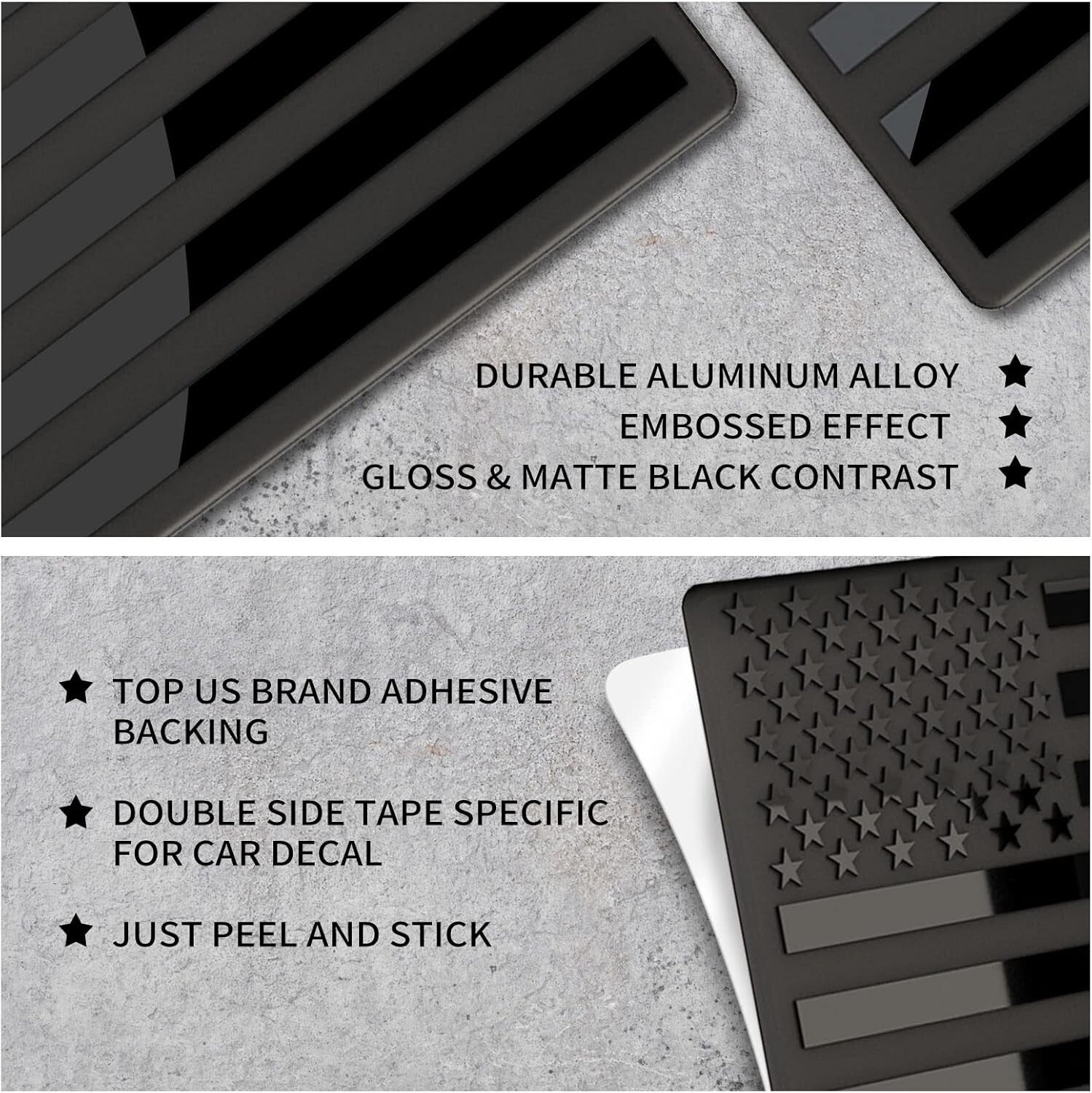 Durable 3D Metal All Black American Flag Stickers - 20 Pack for Cars & Laptops