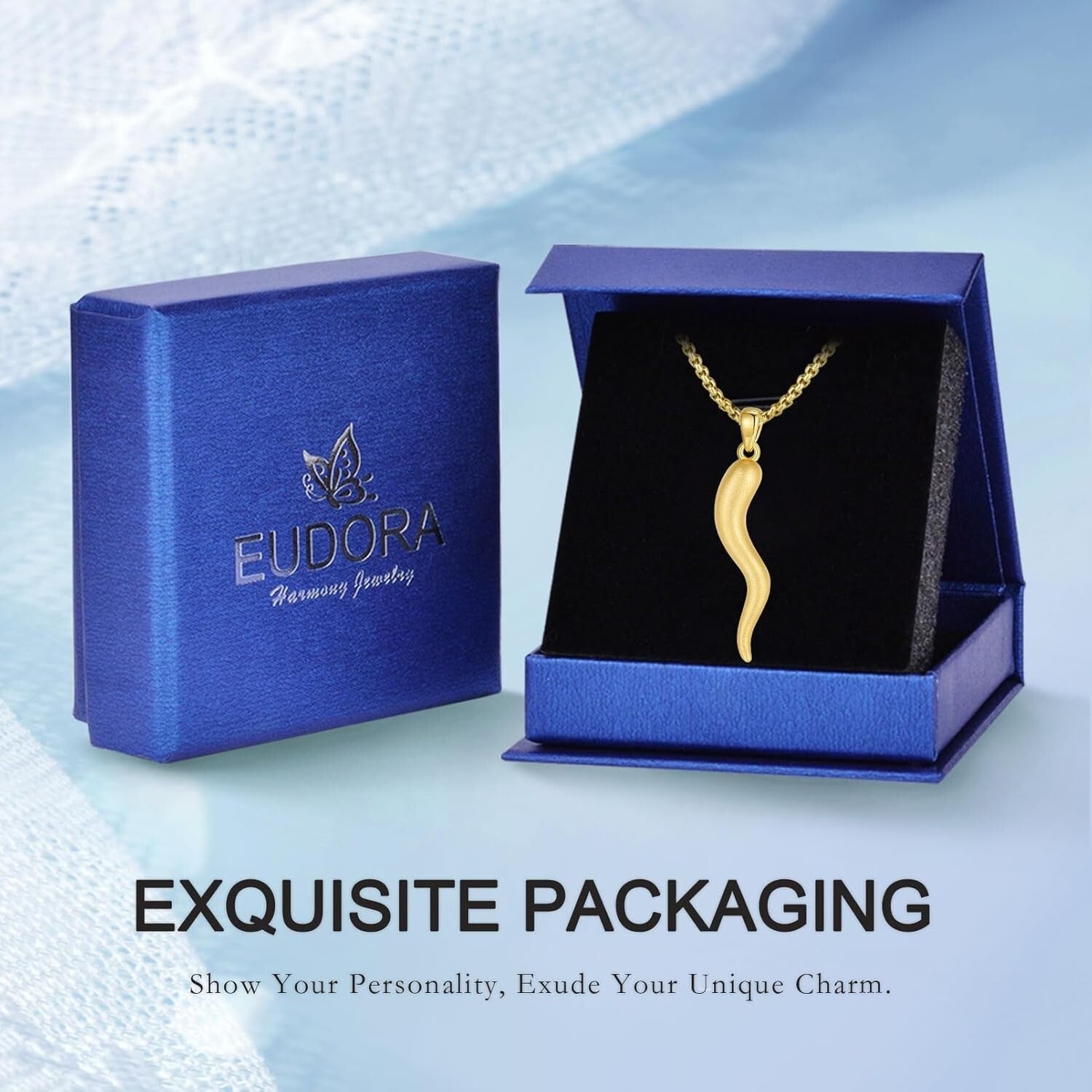 Elegant Gold Cornicello Amulet Necklace - Protection Pendant for Unisex Gifting