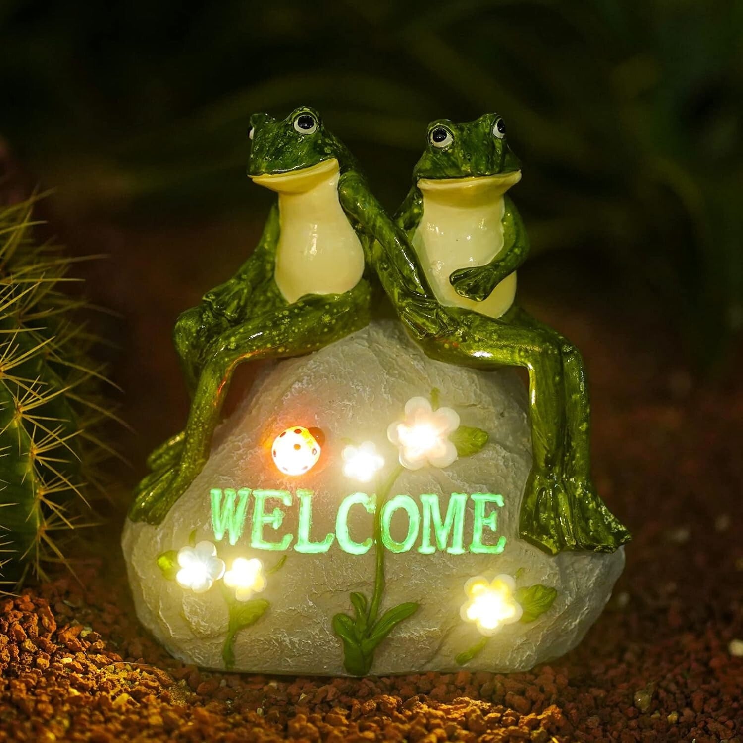 Charming Solar-Powered Frog Statue with Ambiance LED Lighting - Garden Gift