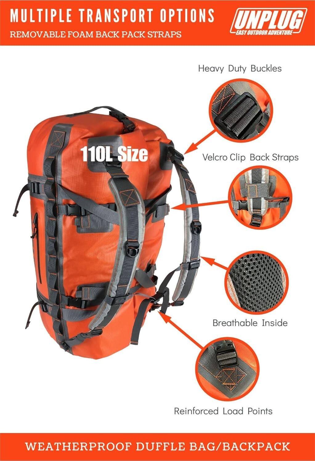 Heavy Duty Outdoor Duffle Bag - Waterproof for Motorcycling, Hunting, & More