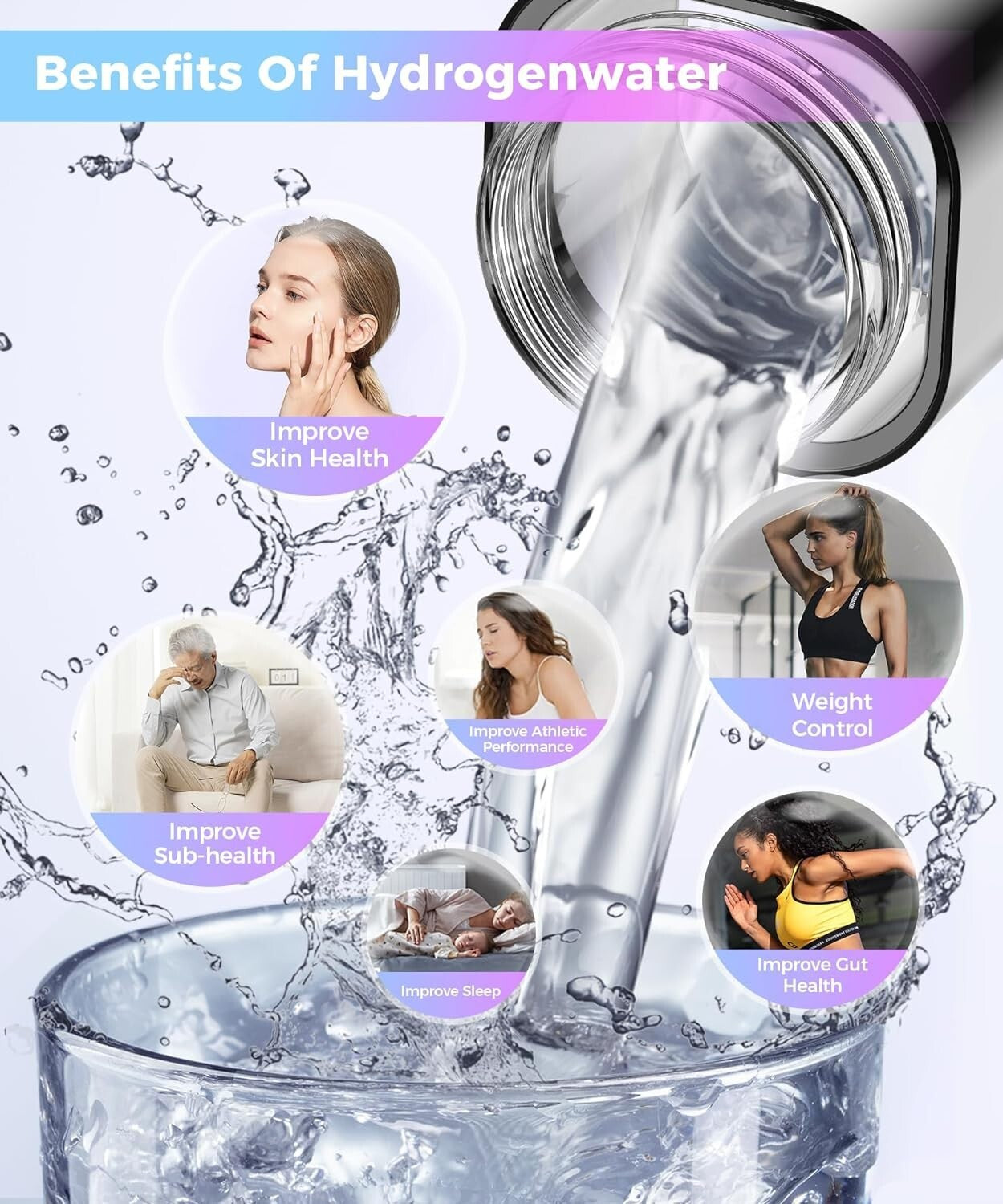 Ergonomic Hydrogen Water Bottle – 3000-6000 PPB Ionizer for Travel & Office Use