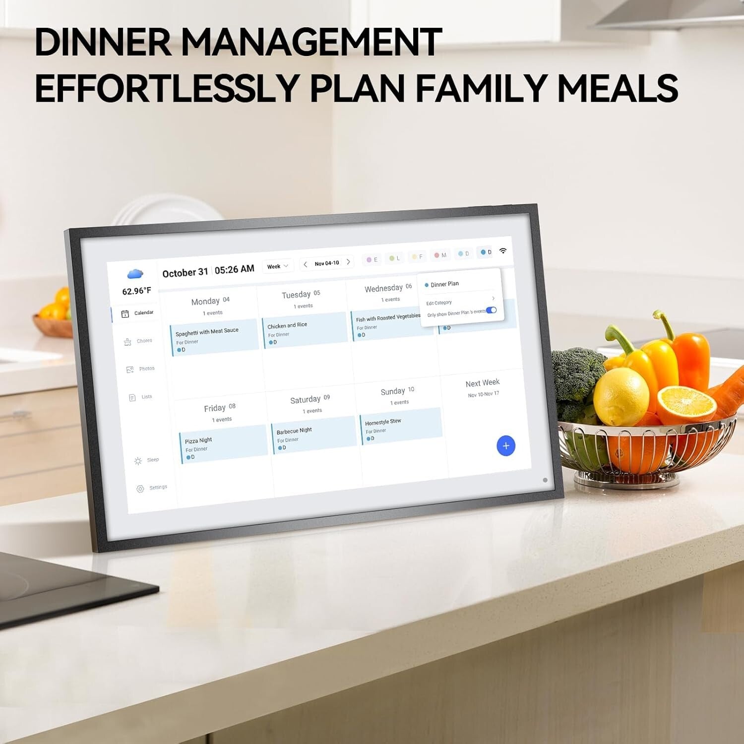 Wall-Mountable 21.5-Inch Digital Calendar & Chore Chart for Family Organization