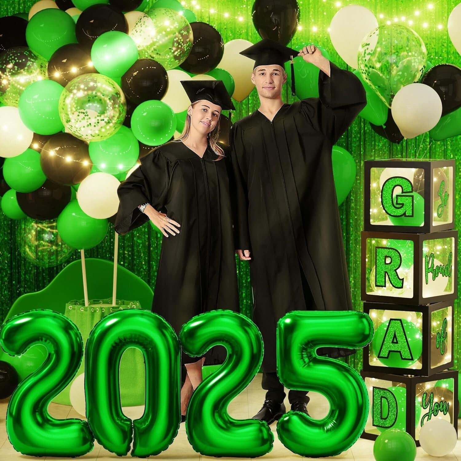 Stylish 2025 Graduation Decorations - 86 PCS LED Balloon & Foil Curtain Set