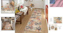 Load image into Gallery viewer, Soft Cream/Multi Vintage Runner Rug, Ideal for Kitchen &amp; Bathroom Spaces