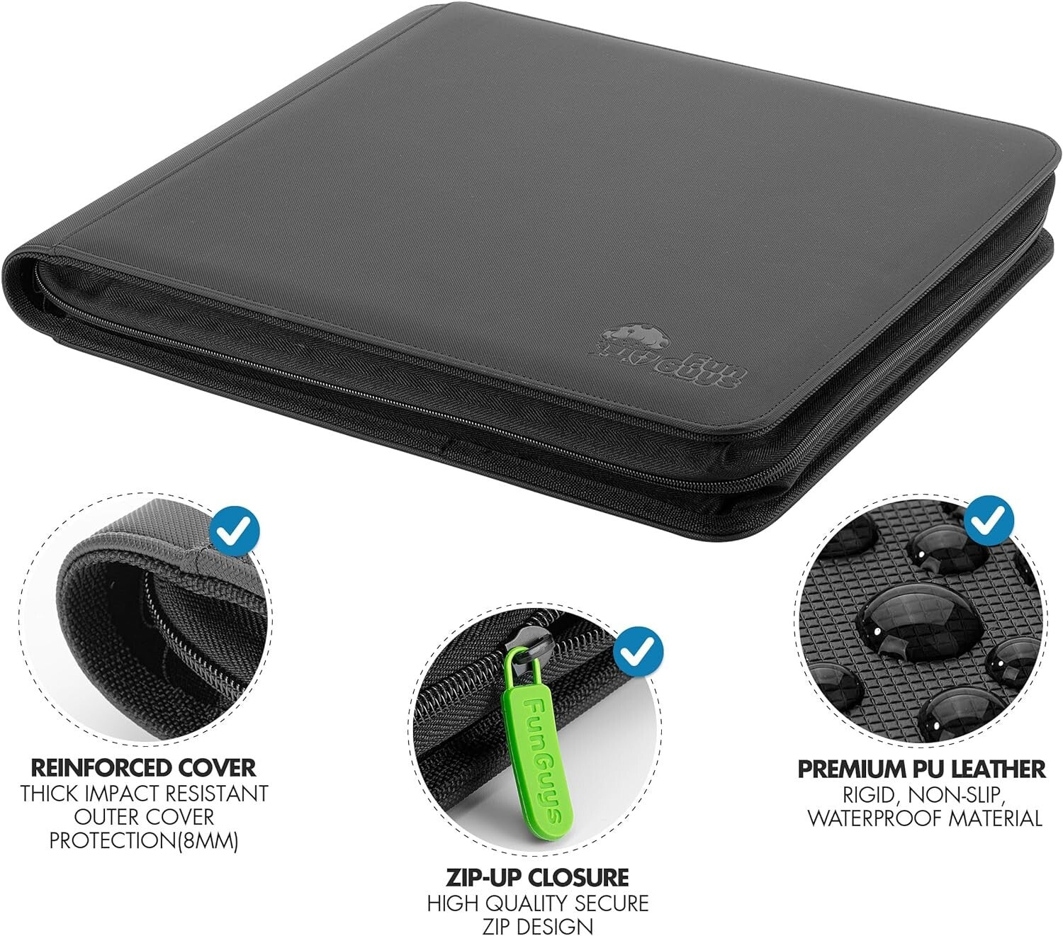 Durable 384 Card Toploader Binder with Water-Resistant Cover and Zipper Closure