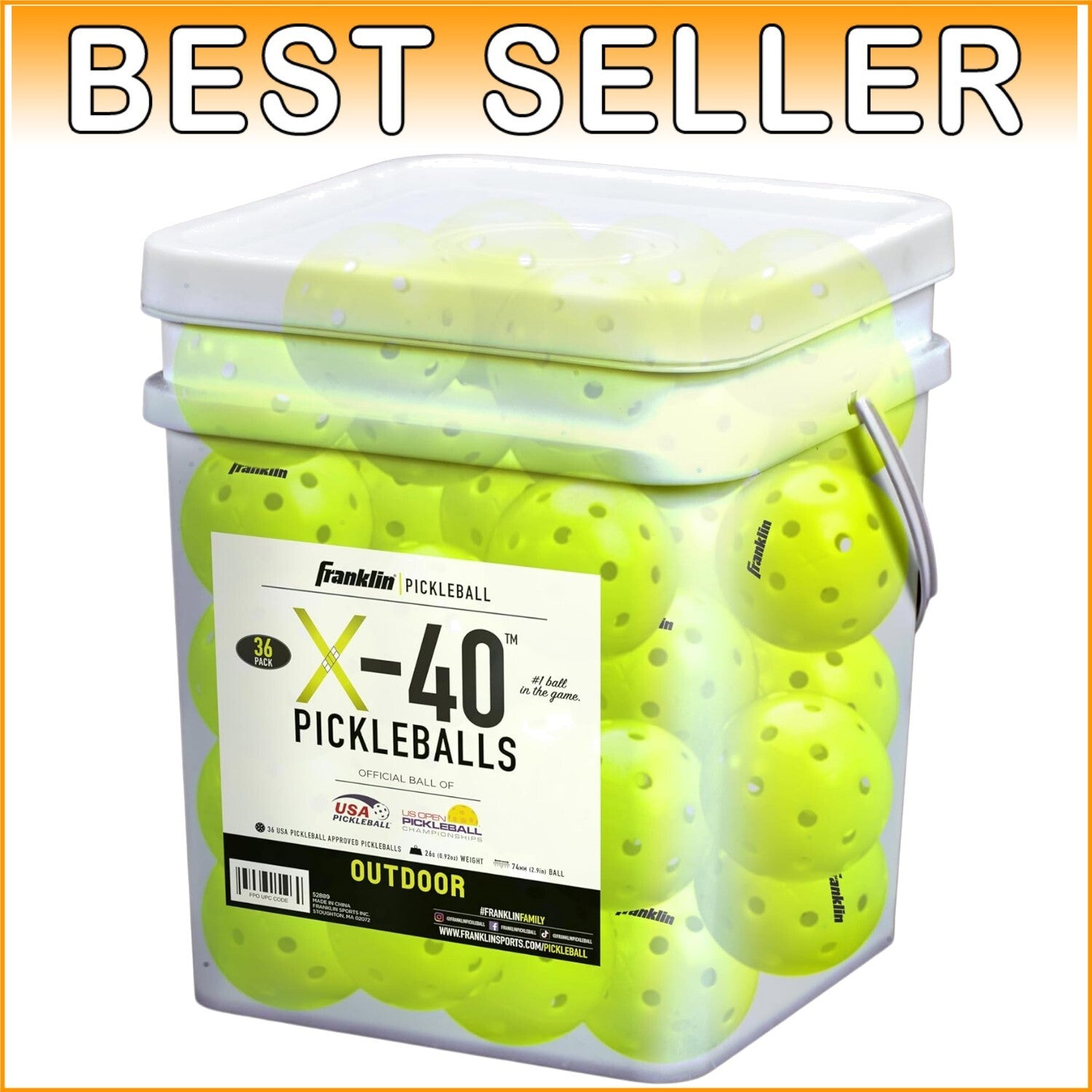 X-40 Official Pickleball – 36 Pack Bucket, USA Pickleball Approved Quality