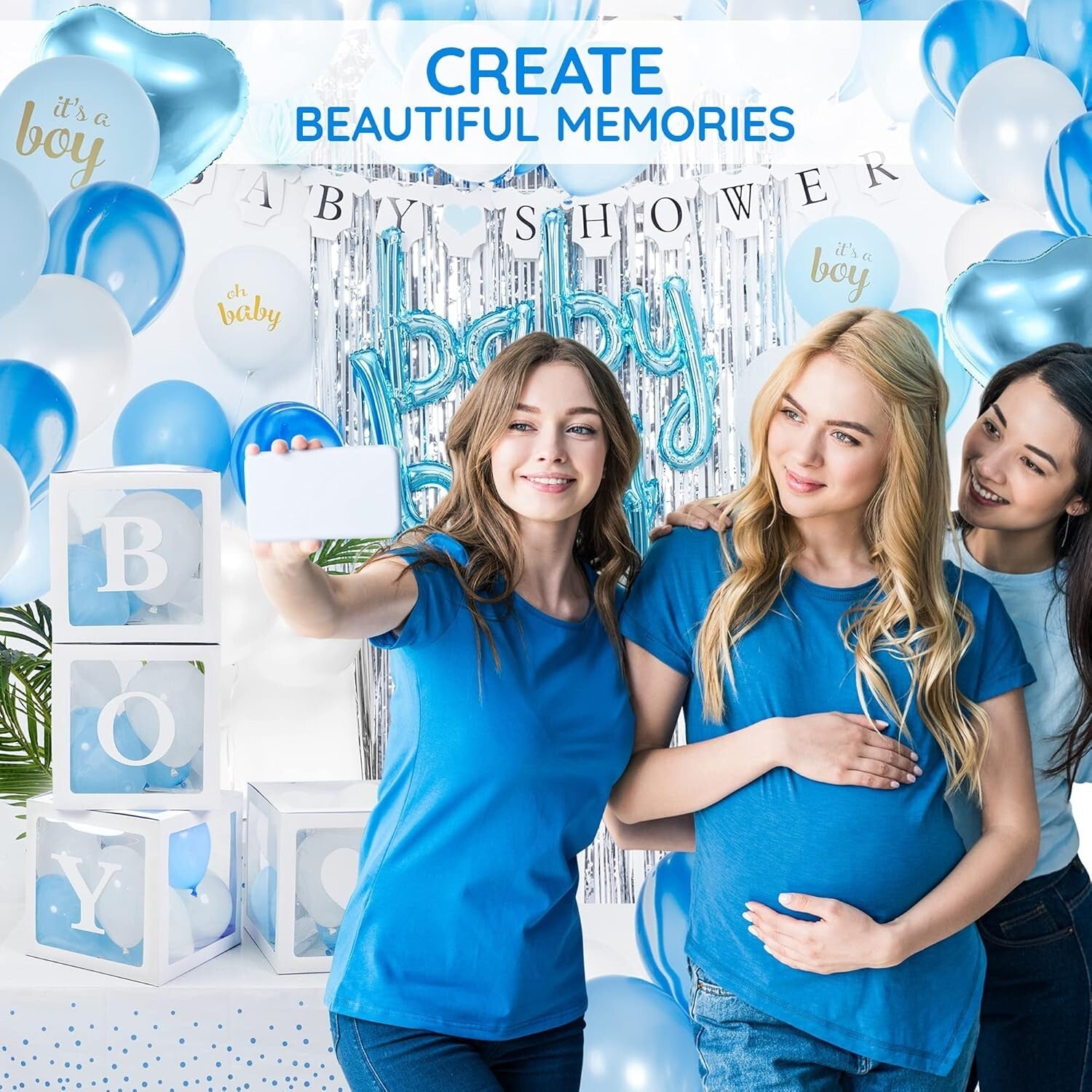 Complete Baby Boy Shower Decoration Kit - Balloon Arch, Centerpieces & More